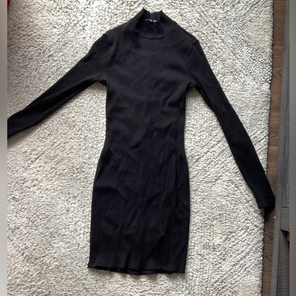 Turtleneck Black Mini Dress - Stretch
